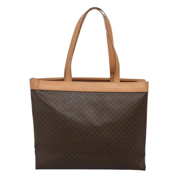 CELINE Macadam Canvas Tote Bag PVC Leather Brown Gold Auth mr1098 - Picture 3 of 16